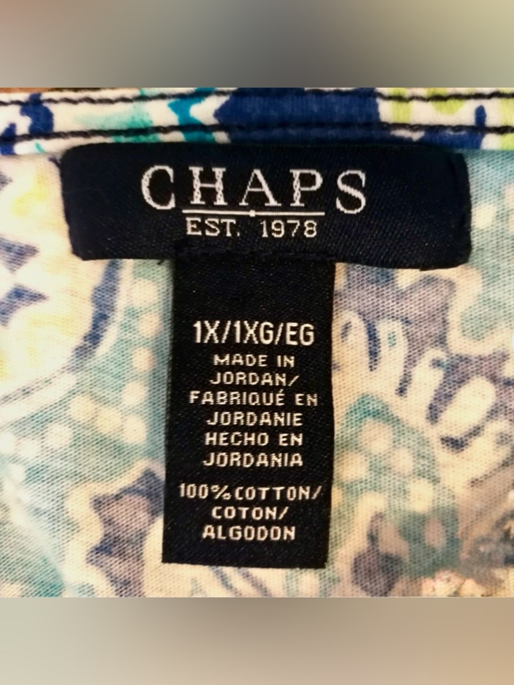 Chaps Women’s 1X Plus Paisley Blue, White, Teal & Green Top Flattering fit